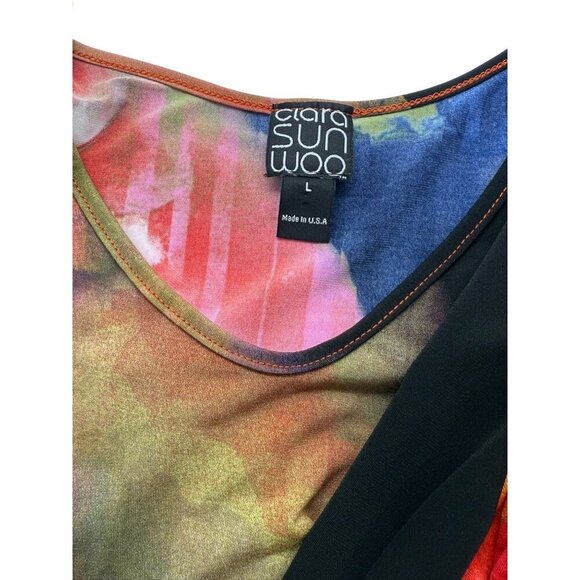 Clara Sun Woo Artsy Tunic Top A-Line Swingy Slinky Knit Watercolor Travel Size L - Picture 6 of 8